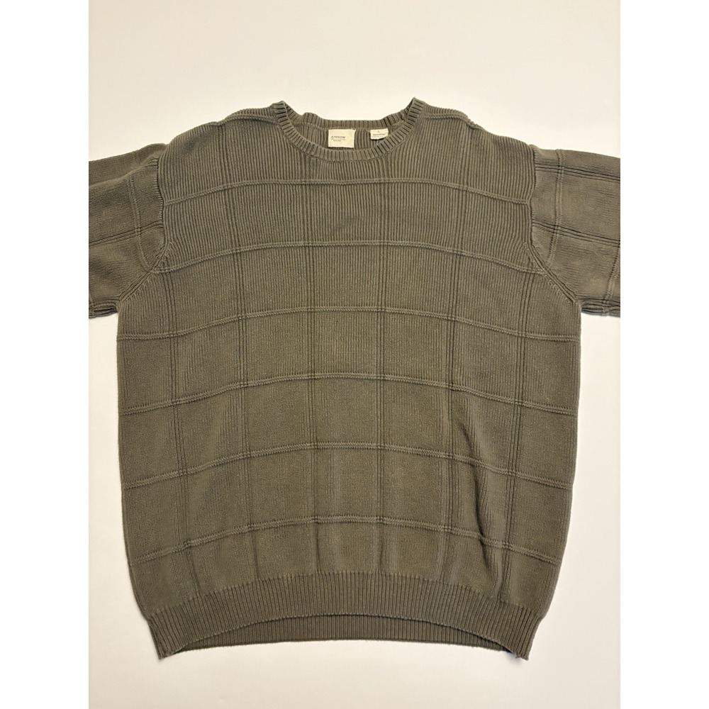 Vintage Arrow Olive Green Cable Knit Crewneck Sweater Large 100% Cotton Ribbed